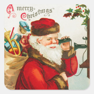 De Claus van de kerstman op koordtelefoons die naa Vierkante Sticker