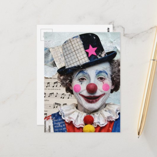 De clown gemengde media briefkaart (Voorkant / Achterkant in situ)