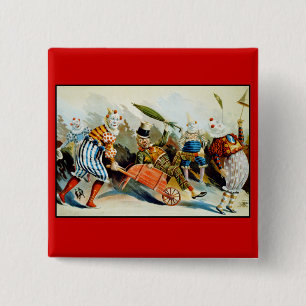 De Clowns van het circus - Vintage Fijn Art. Vierkante Button 5,1 Cm