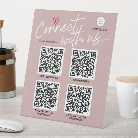 De code QR verbindt met ons Modern trendy manuscri Reclamebord Met Voetstuk (Insitu)
