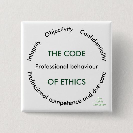 De "code van Ethiek - 5 Fundamentele Principes " Vierkante Button 5,1 Cm (Voorkant)