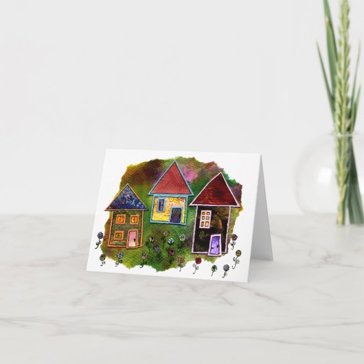 De Collage van drie Huis met Bloemen Kaart (Voorkant)