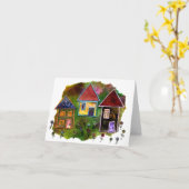 De Collage van drie Huis met Bloemen Kaart (Gele Bloem)