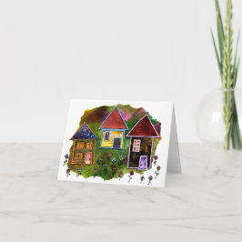 De Collage van drie Huis met Bloemen Kaart