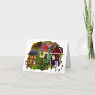 De Collage van drie Huis met Bloemen Kaart