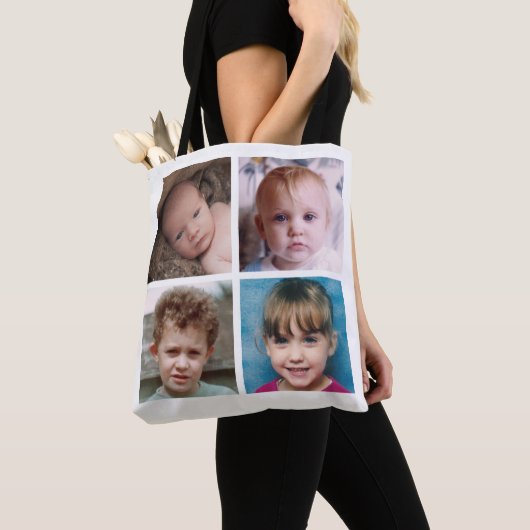 De collage voegt uw eigen douanefoto's wit toe tote bag (Dichtbij)