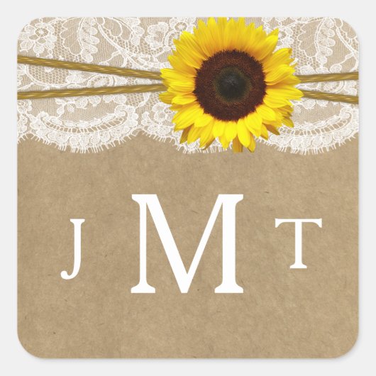De Collectie Kraft, Lace & Sunflower Seals Vierkante Sticker (Voorkant)