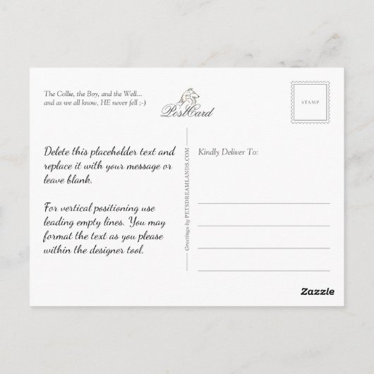 De Collie, de Jongen en de Lieve hemel. Briefkaart (Achterkant)