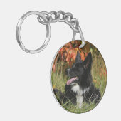 De Collie van de grens die neer het Leiden Sleutelhanger (Voorkant Links)