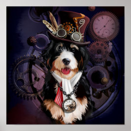 De collie van de grens in een steampunk kostuum. W Poster
