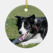 De Collie van de grens neer het Lagen Keramisch Ornament (Voorkant)