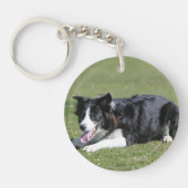 De Collie van de grens neer het Lagen Sleutelhanger (Voorkant)