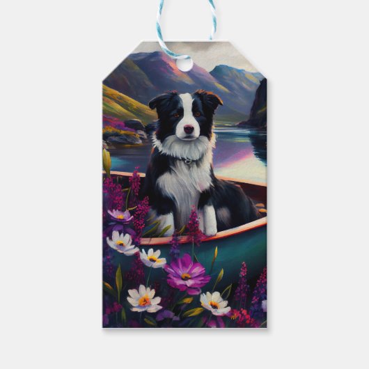 De Collie van de grens op een Paddle: Een Schilder Cadeaulabel (Voorkant)