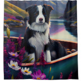 De Collie van de grens op een Paddle: Een Schilder Douchegordijn (Voorkant)