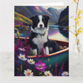 De Collie van de grens op een Paddle: Een Schilder Kaart (Gele Bloem)