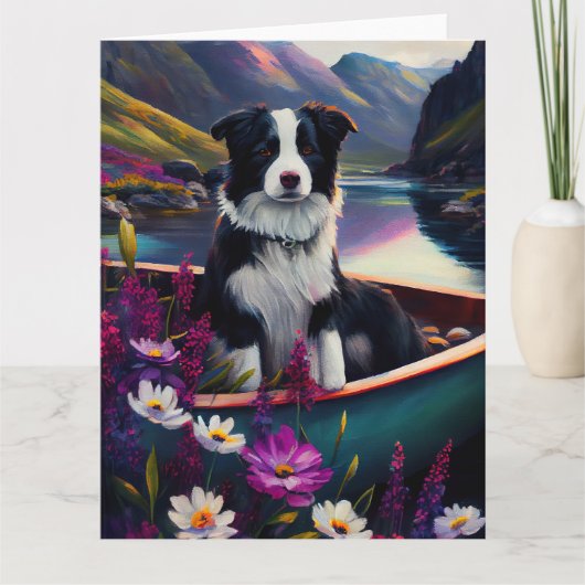 De Collie van de grens op een Paddle: Een Schilder Kaart (Voorkant)
