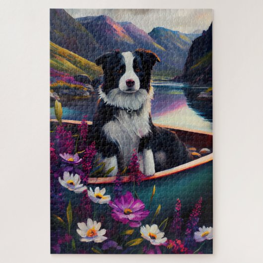 De Collie van de grens op een Paddle: Een Schilder Legpuzzel (Verticaal)