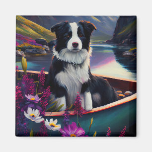 De Collie van de grens op een Paddle: Een Schilder Magneet