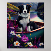 De Collie van de grens op een Paddle: Een Schilder Poster (Voorkant)