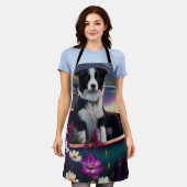 De Collie van de grens op een Paddle: Een Schilder Schort (Gedragen)