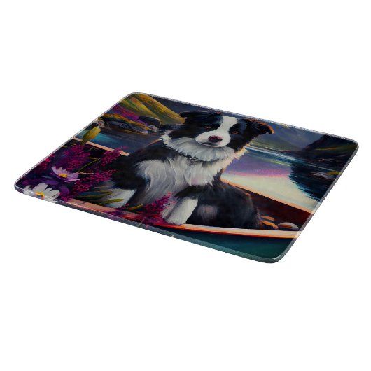 De Collie van de grens op een Paddle: Een Schilder Snijplank (Hoek)