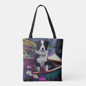 De Collie van de grens op een Paddle: Een Schilder Tote Bag (Achterkant)