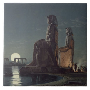 De Colossi van Memnon, Thebes, een van de 24 illus Tegeltje