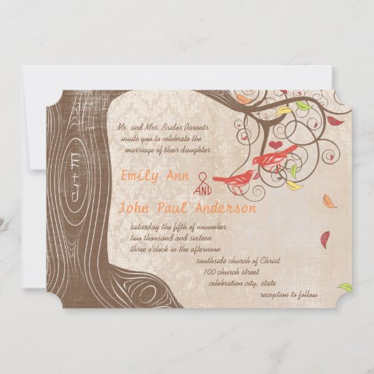 De Colour Boom van de val op de  Damask bruiloft n Kaart (Voorkant)