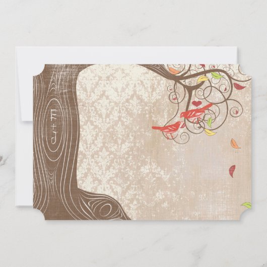 De Colour Boom van de val op de  Damask bruiloft n Kaart (Achterkant)