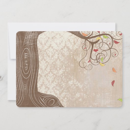 De Colour Boom van de val op de  Damask bruiloft n Kaart (Achterkant)