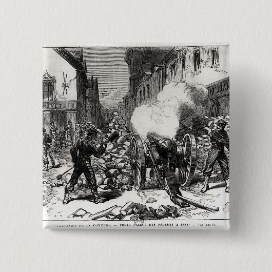 De Commune van Parijs: Een Barricade bij Issy Vierkante Button 5,1 Cm (Voorkant)