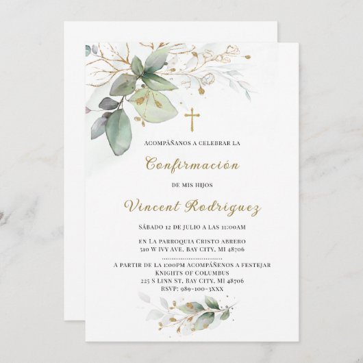 De confirmación católica con diseño elegante en ve kaart (Voorkant / Achterkant)