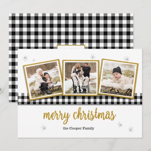 De Controle van buffels en Gouden 3-foto Feestdagenkaart (Voorkant / Achterkant)