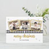 De Controle van buffels en Gouden 3-foto Feestdagenkaart (Staand voorkant)