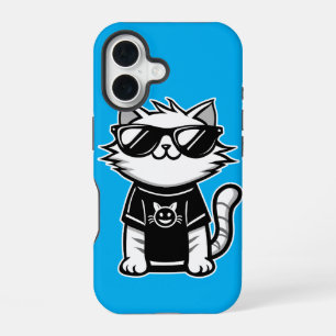 De coolste kat ter wereld met een blauwe zonnebril iPhone 16 hoesje