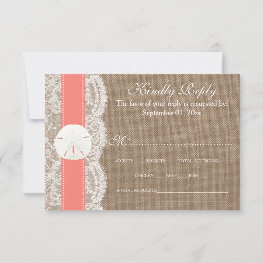 De Coral Sand Dollar Wedding Collection RSVP (Voorkant)