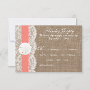 De Coral Sand Dollar Wedding Collection RSVP Kaartje