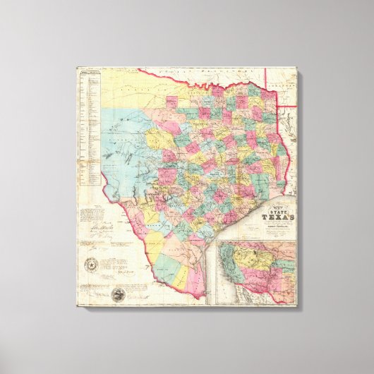 De Cordova's Kaart van Texas Canvas Afdruk (Voorkant)