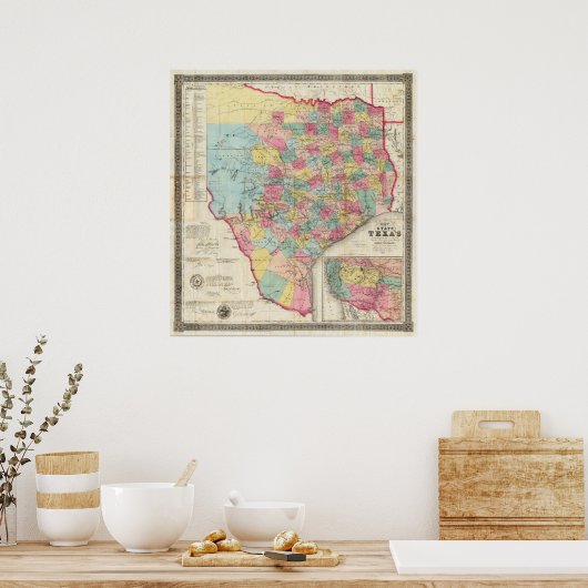 De Cordova's Kaart van Texas Poster (Keuken)