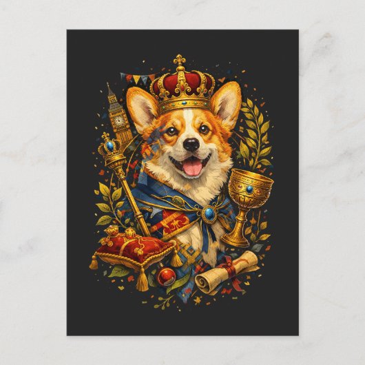 De Corgi Koning Briefkaart (Voorkant)
