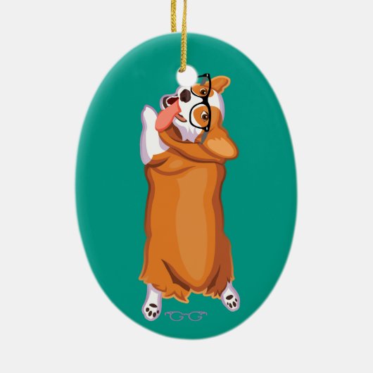 De Corgi Sploot Keramisch Ornament (Achterkant)
