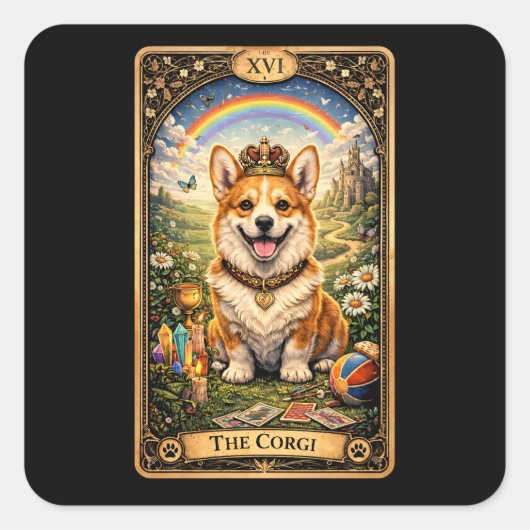 De Corgi Tarotkaart Vierkante Sticker (Voorkant)