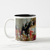 De coronatie tweekleurige koffiemok (Links)