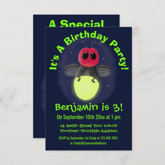 De correcte bliksemschicht insect de firefly illus kaart (Voorkant / Achterkant)