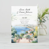 De Cote d'Azur landschap bruiloft uitnodiging (Staand voorkant)