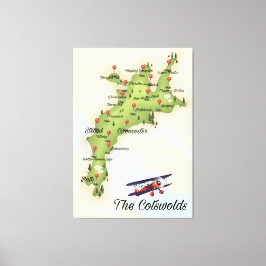 De Cotswolds Vintage Kaart Canvas Afdruk (Voorkant)