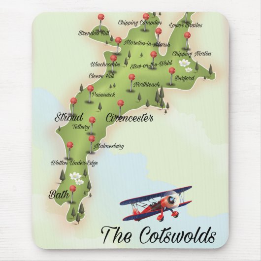 De Cotswolds Vintage Kaart Muismat (Voorkant)