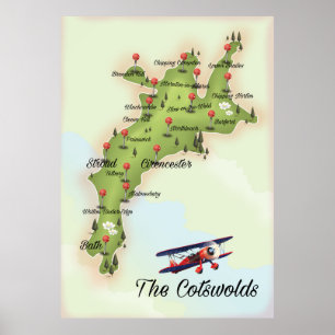 De Cotswolds Vintage Kaart Poster