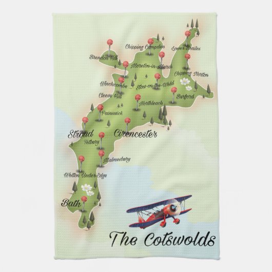 De Cotswolds Vintage Kaart Theedoek (Verticaal)