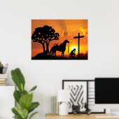 De cowboy bij de Cross Westerne Christelijke Kunst Poster (Thuiskantoor)